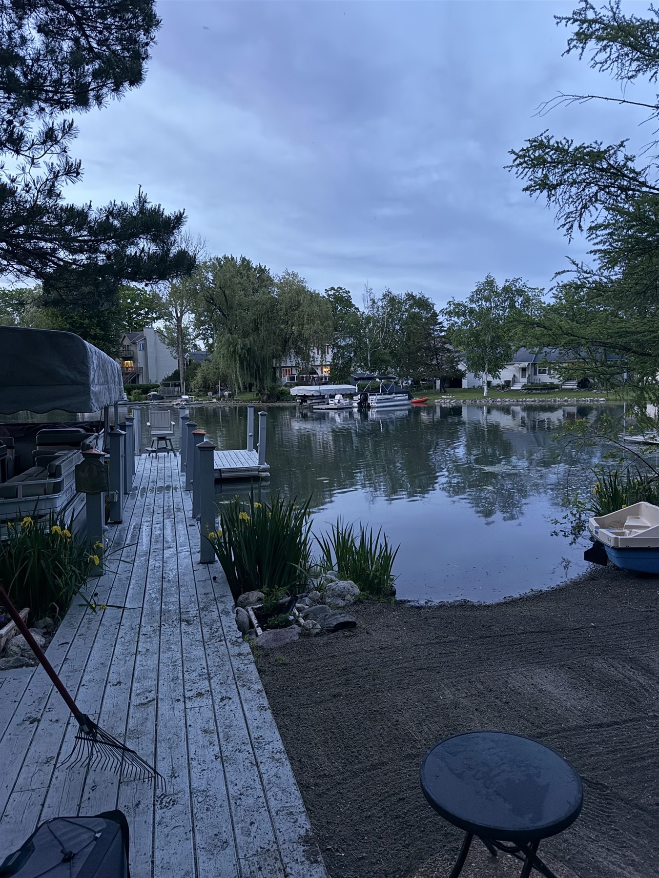 Clean residential shoreline and dock area